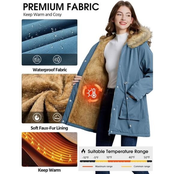 Womens Winter Coat Warm Thicken Puffer Jackets Blue - Picture 2 of 5